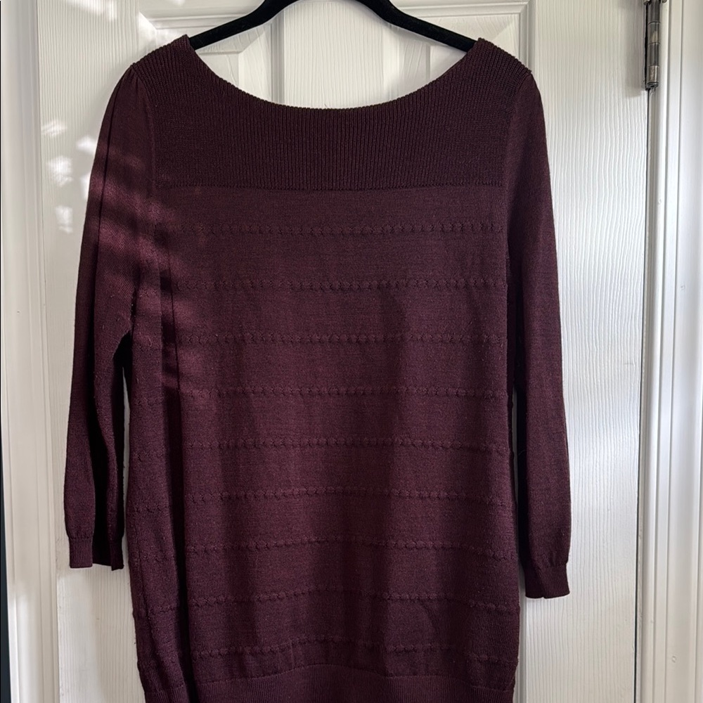 LOFT Dark Purple Crew Neck Sweater with 3/4 Sleeves